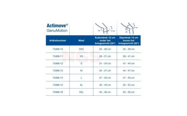 Actimove GenuMotion kniebrace maattabel