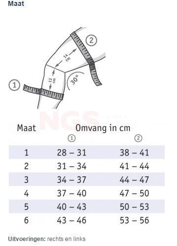 Bauerfeind GenuTrain S actieve kniebrace met scharnieren maattabel